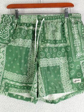 Bather Swim Trunks Mens Large Green Paisley Lined Beach Summer Preppy